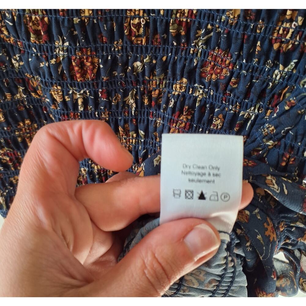 Veronica Beard Dress Size 2 Blue Floral Smocked Mini Ruffle Hem Boho/Romantic - Picture 4 of 5
